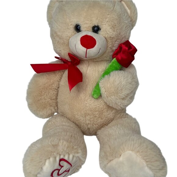 Kellytoy Large Plush Teddy Bear 20in Red Bow Rose Valentine Stuffed Animal Soft - Picture 1 of 9